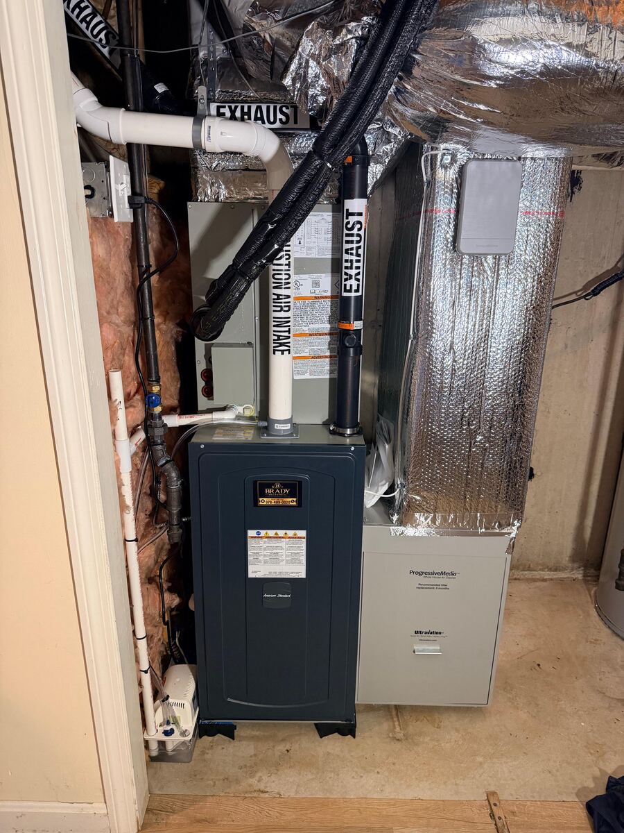 High-efficiency gas furnace installed by Brady Mechanical in a Massachusetts home