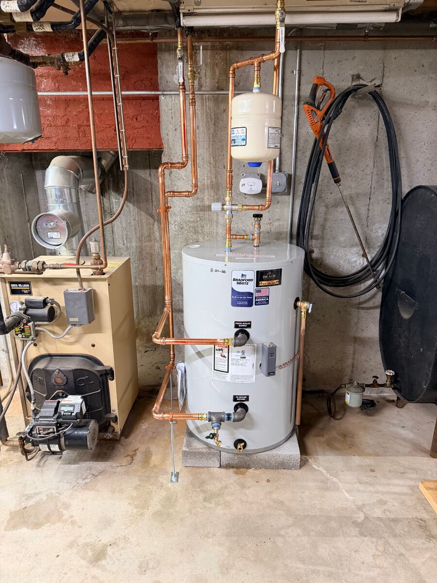 Boiler and indirect water heater installed by Brady Mechanical
